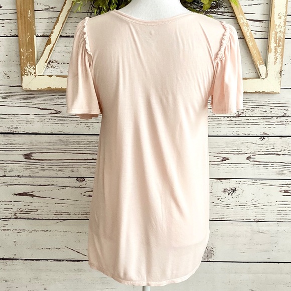Loft Short Flutter Sleeve Blush Pink Tee XS - Picture 5 of 7